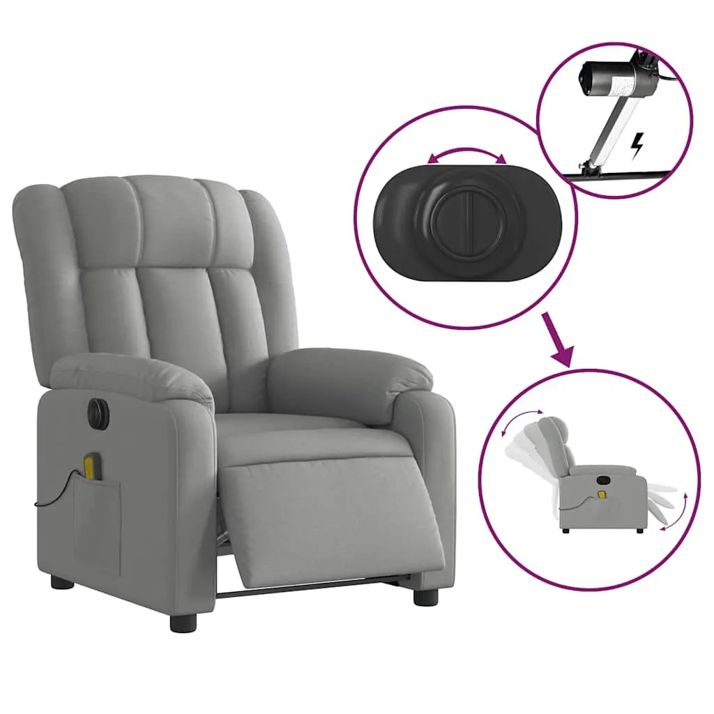 Electric Massage Recliner Chair Grey Fabric Adjustable Footrest 135 Degrees