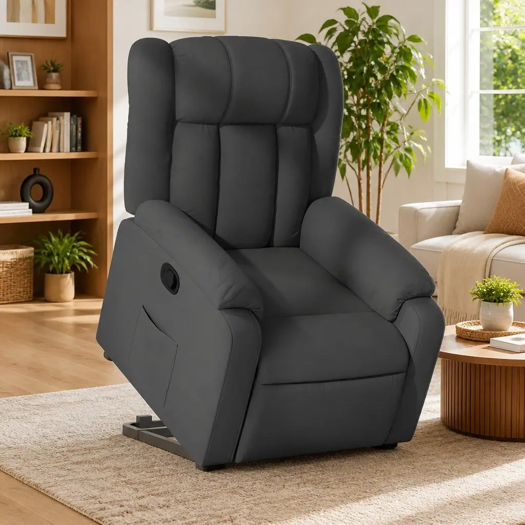 Stand Up Recliner Chair Electric Motor Dark Grey Fabric