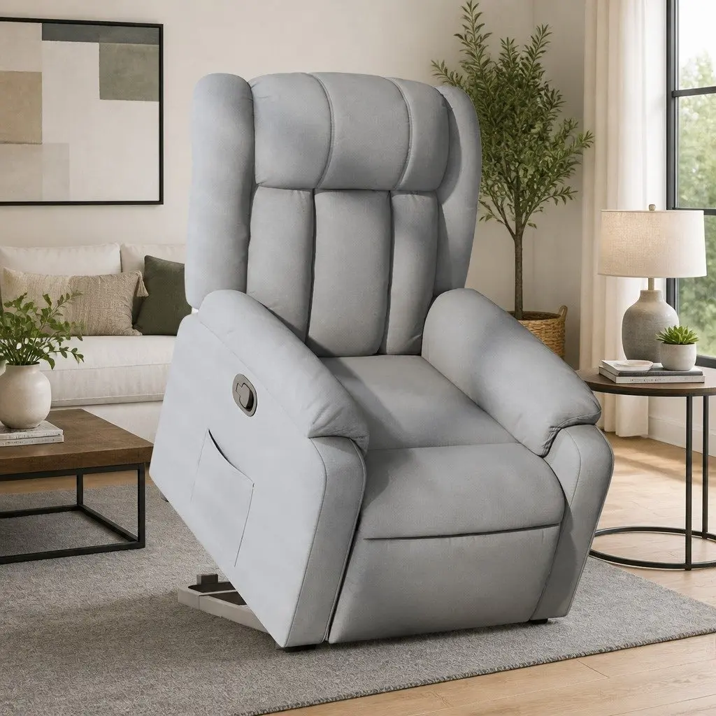 Recliner Chair Manual Massage Light Grey Fabric Electric Power Lift Stand Up