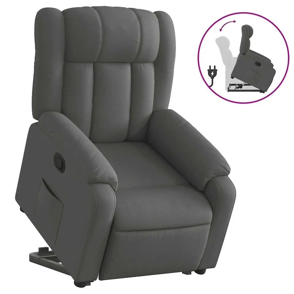 Stand Up Massage Recliner Chair Grey Fabric Electric Power Lift Vibration
