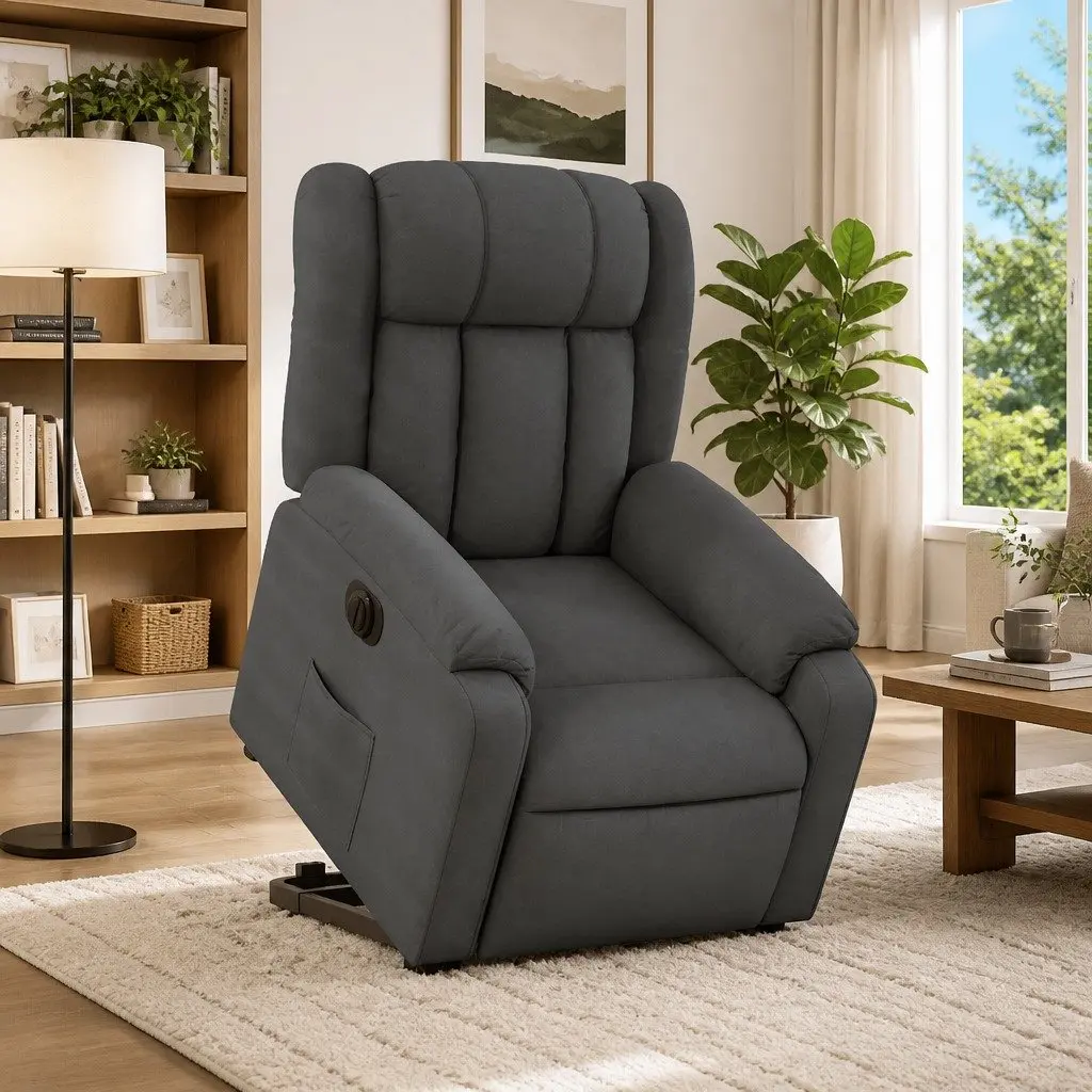 Electric Stand Up Recliner Chair Power Lift Grey Fabric