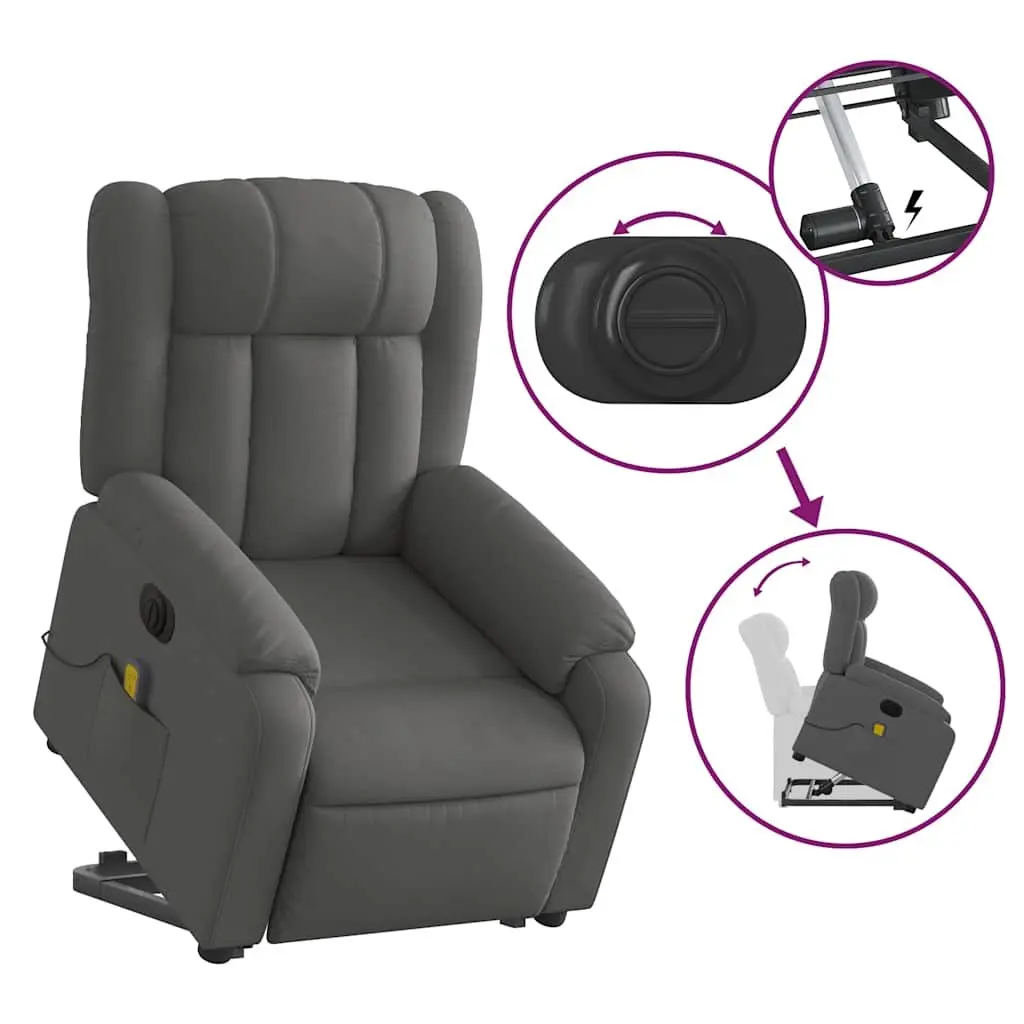 Electric Massage Recliner Chair Power Lift Grey Fabric 135 Degrees