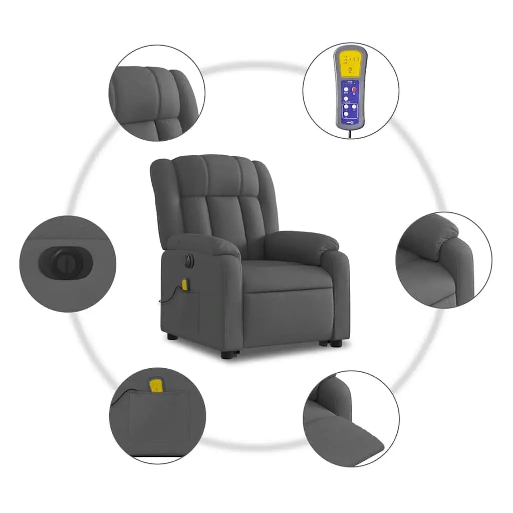 Electric Massage Recliner Chair Power Lift Grey Fabric 135 Degrees