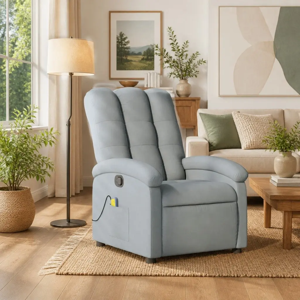 Massage Recliner Chair Manual Recline Grey Fabric 135 Degree Tilt
