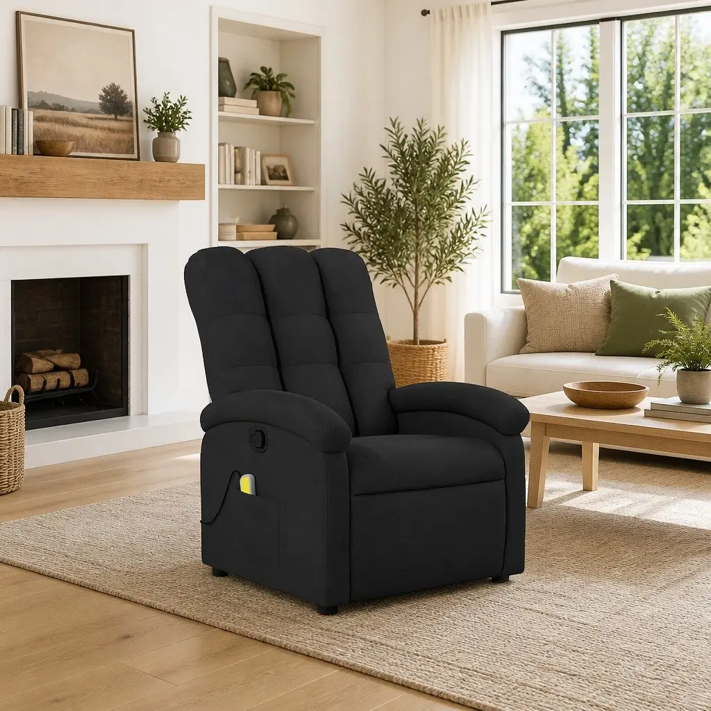 Massage Recliner Chair Manual Recline Black Fabric Adjustable Footrest 135 Degrees