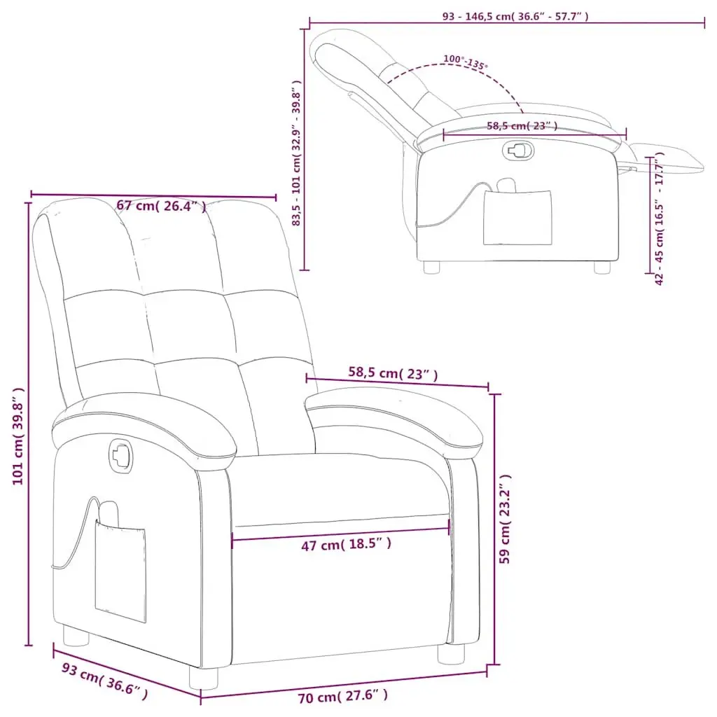 Massage Recliner Chair Manual Recline Black Fabric Adjustable Footrest 135 Degrees
