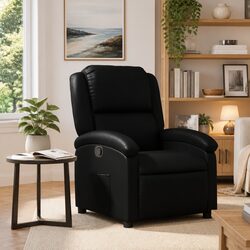 Recliner Chair Black Faux Leather Manual Reclining Armchair Adjustable Footrest