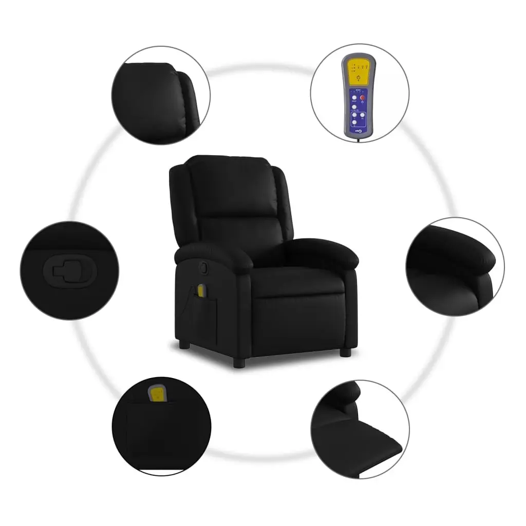 Massage Recliner Chair Manual Recline Black Faux Leather Adjustable Backrest Vibration