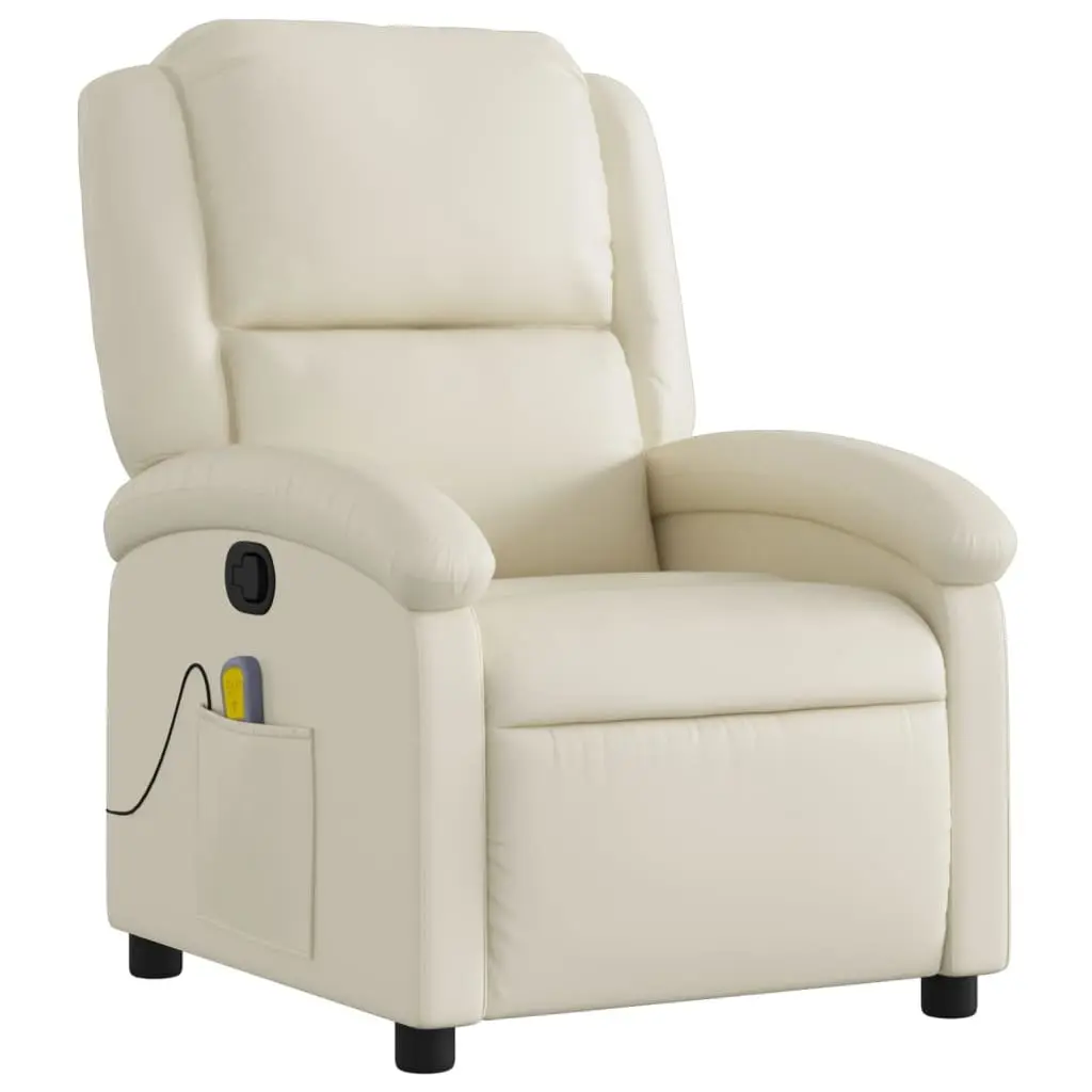 Massage Recliner in Cream Faux Leather