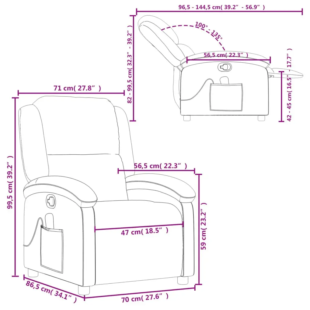 Massage Recliner Chair Manual Recline Cream Leather 6 Points Vibration