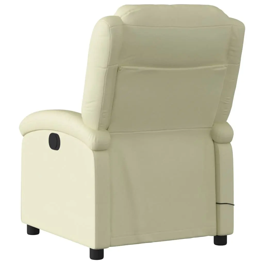 Massage Recliner Chair Manual Recline Cream Leather 6 Points Vibration