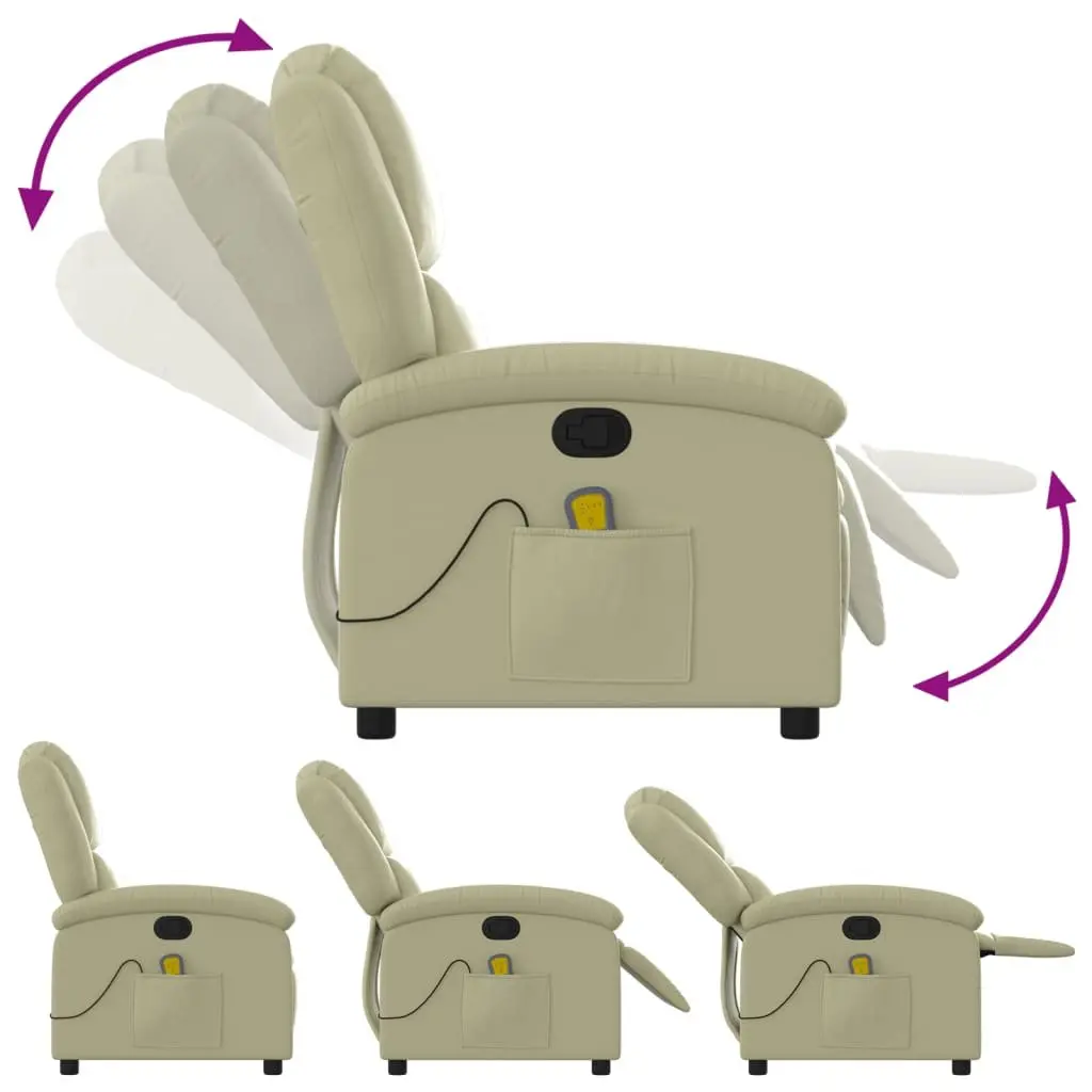 Massage Recliner Chair Manual Recline Cream Leather 6 Points Vibration