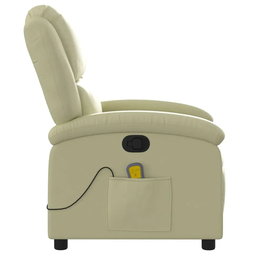 Massage Recliner Chair Manual Recline Cream Leather 6 Points Vibration