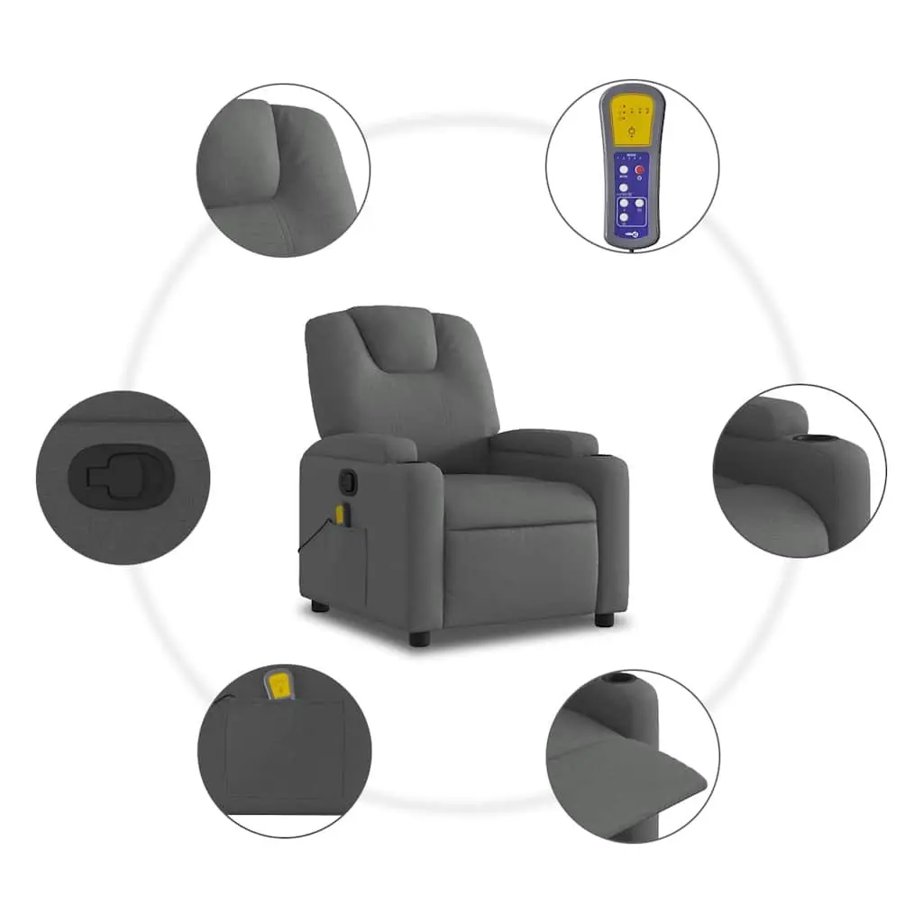 Massage Recliner Chair Grey Fabric Manual Recline Vibration Function