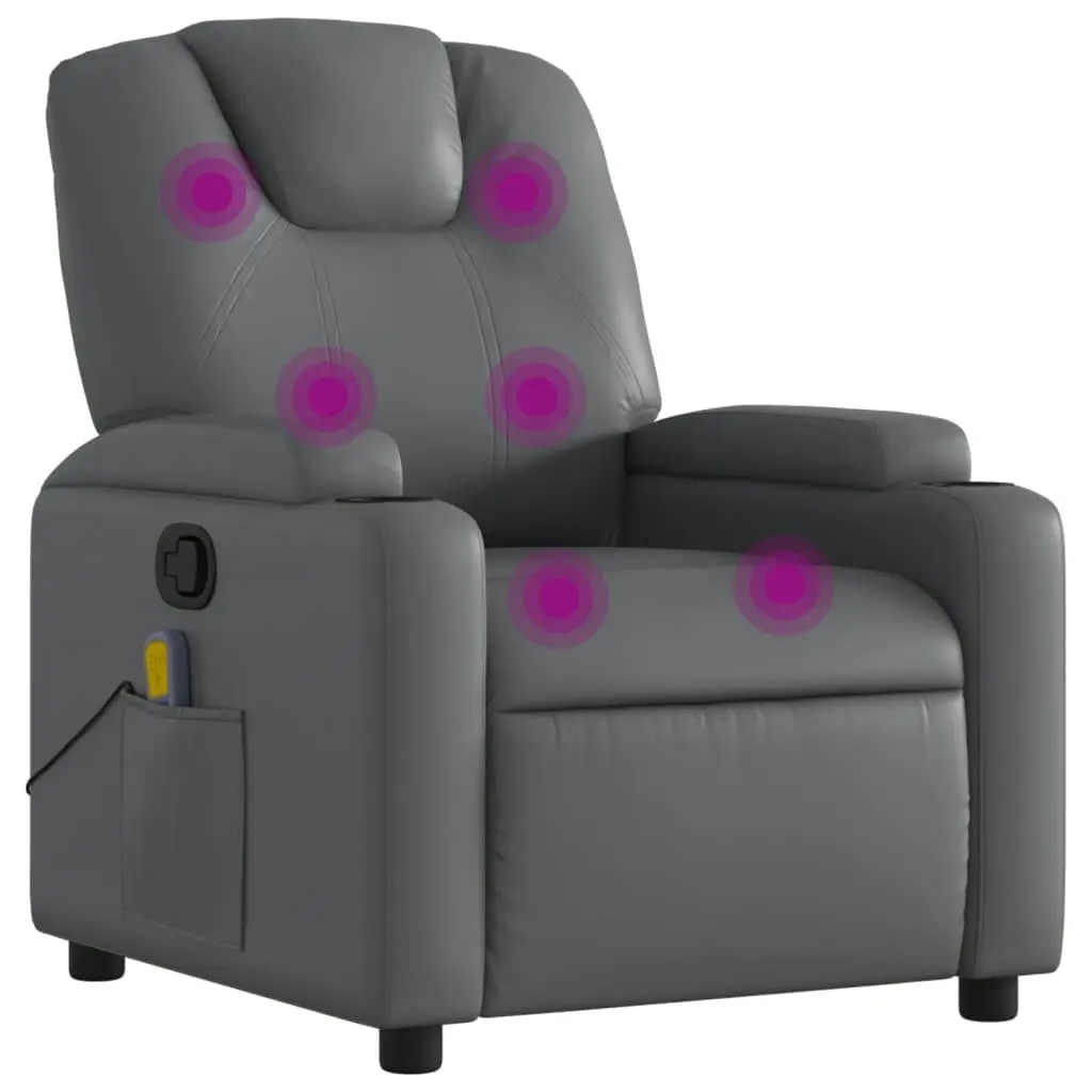 Recliner Chair Manual Vibration Function Grey Faux Leather Massage Armchair