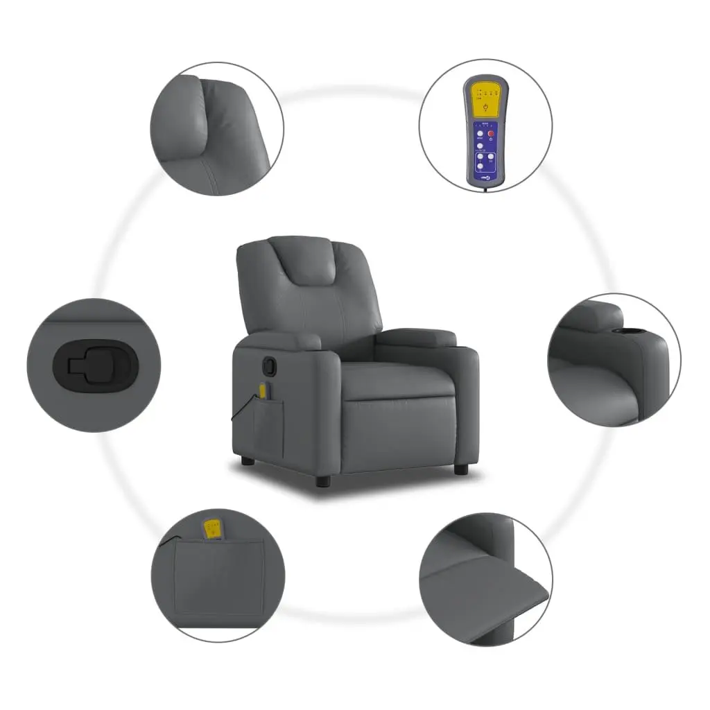 Recliner Chair Manual Vibration Function Grey Faux Leather Massage Armchair