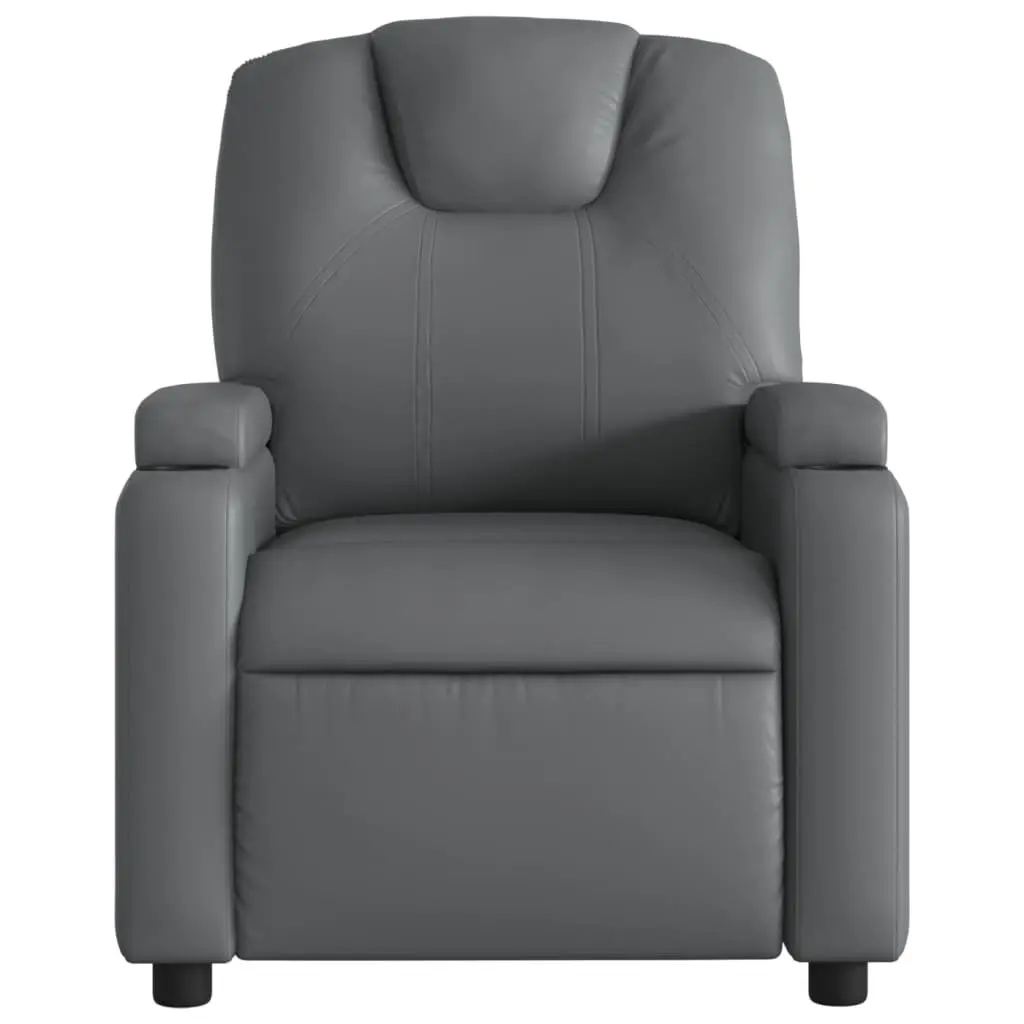 Recliner Chair Manual Vibration Function Grey Faux Leather Massage Armchair