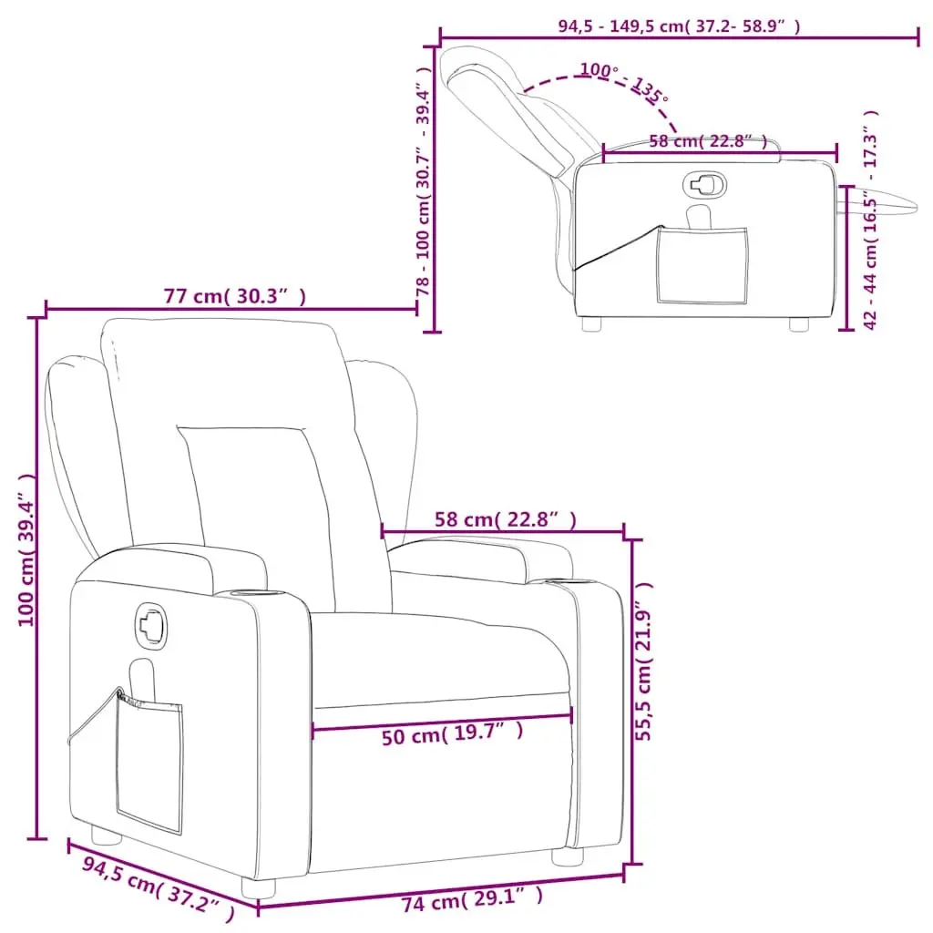 Massage Recliner Chair Cream Fabric Manual Recline with Cup Holders