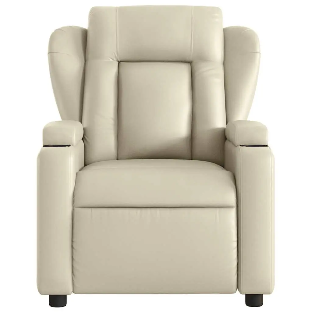 Massage Recliner Chair Cream Faux Leather Manual Recline 135 Degrees with 6 Point Vibration Massage