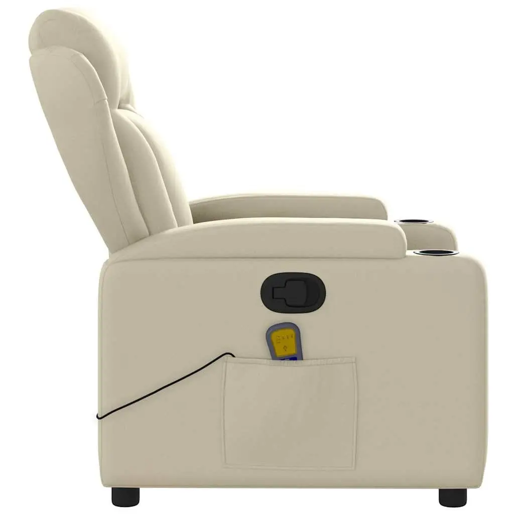 Massage Recliner Chair Cream Faux Leather Manual Recline 135 Degrees with 6 Point Vibration Massage
