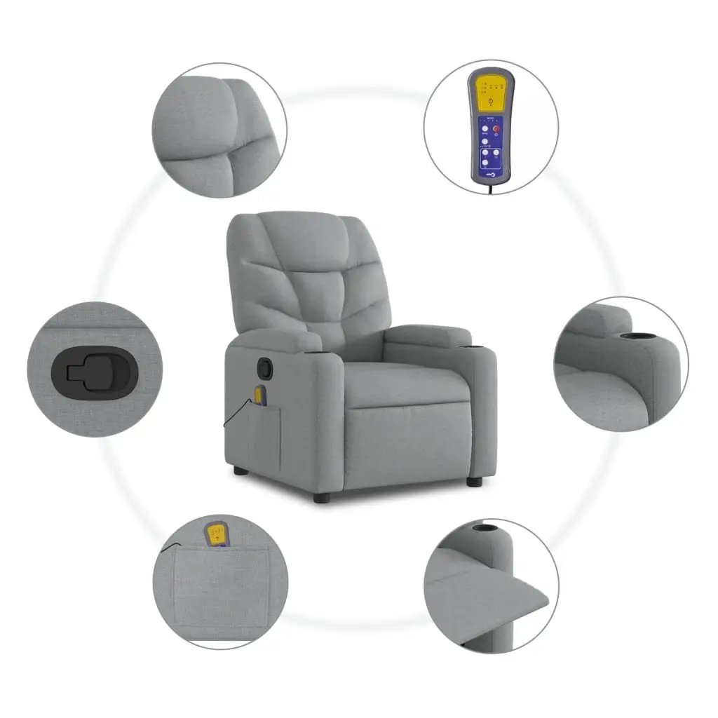 Massage Recliner Chair Manual Recline Grey Fabric 135 Degrees
