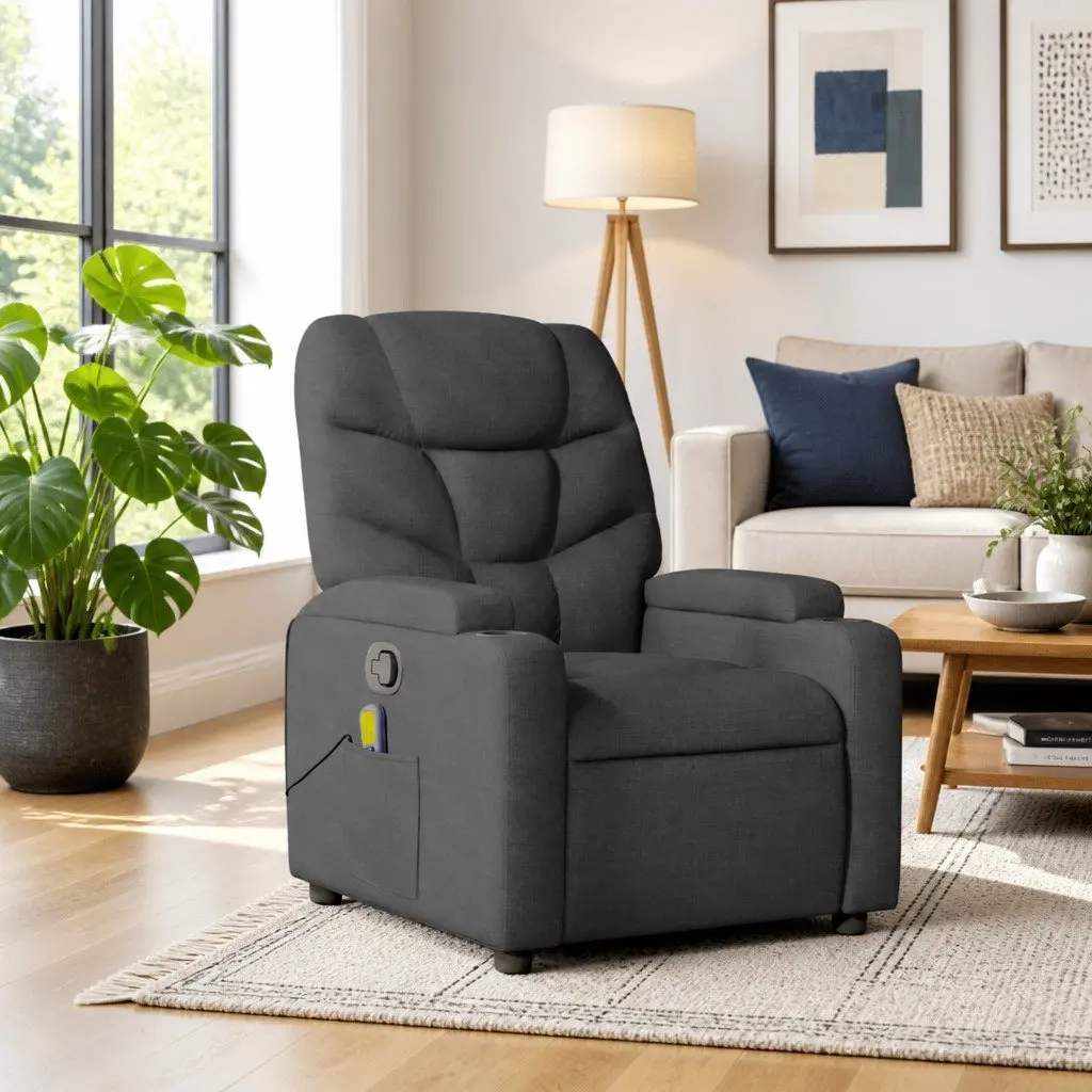 Massage Recliner Chair Grey Fabric Manual Reclining with Vibration 135 Degrees