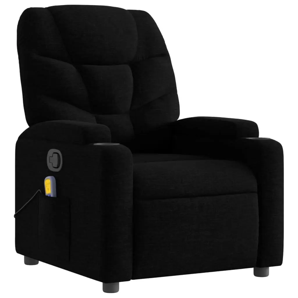 Massage Recliner Chair Manual Recline Black Fabric 135 Degrees 6 Vibration Points
