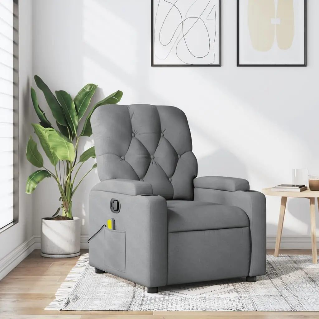 Manual Recline Massage Chair Grey Fabric Vibration Armchair Padded Seating