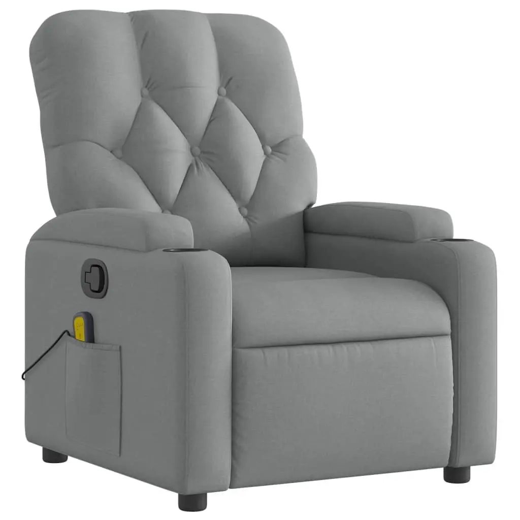 Manual Recline Massage Chair Grey Fabric Vibration Armchair Padded Seating