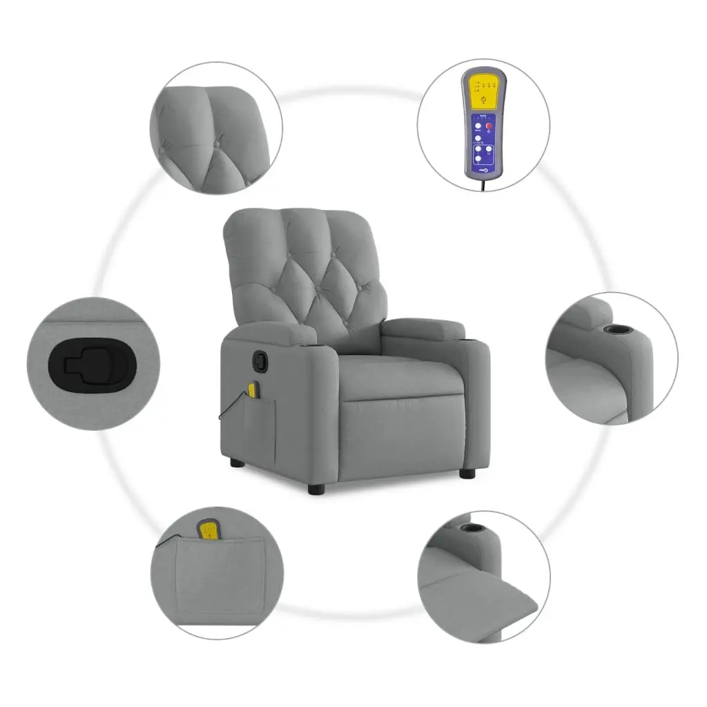 Manual Recline Massage Chair Grey Fabric Vibration Armchair Padded Seating