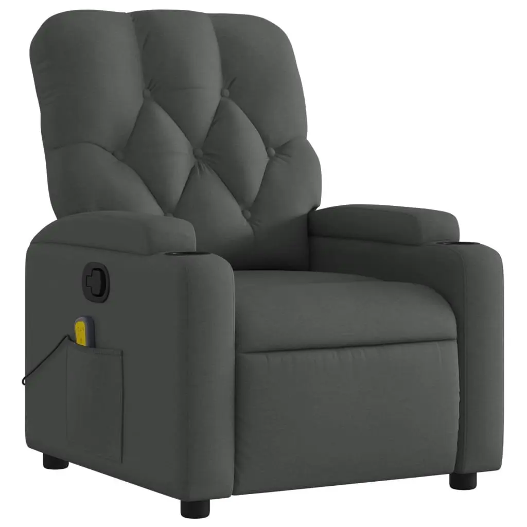 Massage Recliner Chair Grey Fabric Manual Reclining Armchair with Vibration Massage 135 Degrees Tilt