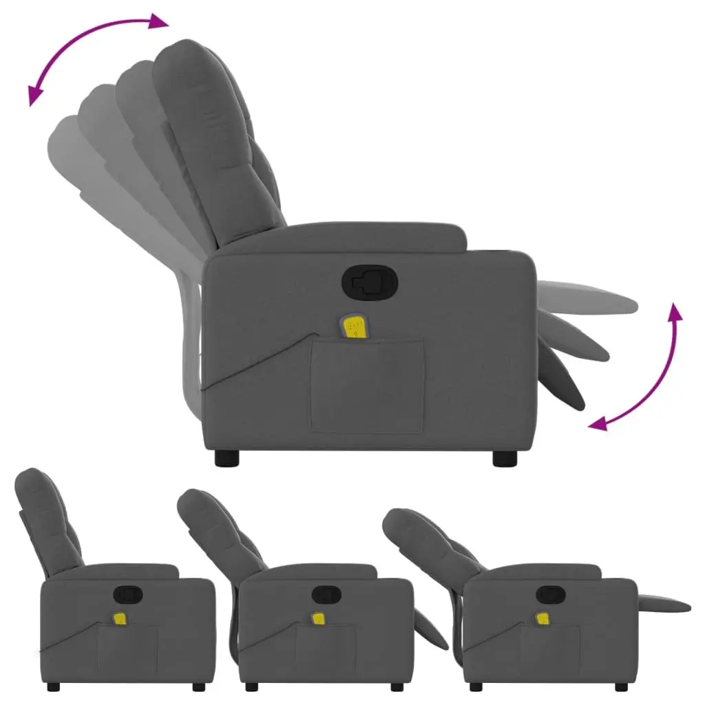 Massage Recliner Chair Grey Fabric Manual Reclining Armchair with Vibration Massage 135 Degrees Tilt