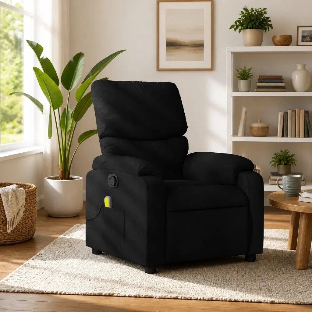 Massage Recliner Chair Black Fabric Manual Recline 6 Vibration Points
