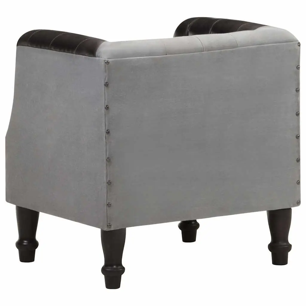 Tub Chair Black Leather Upholstered Solid Mango Wood Legs Curved Armrest Padded Seat