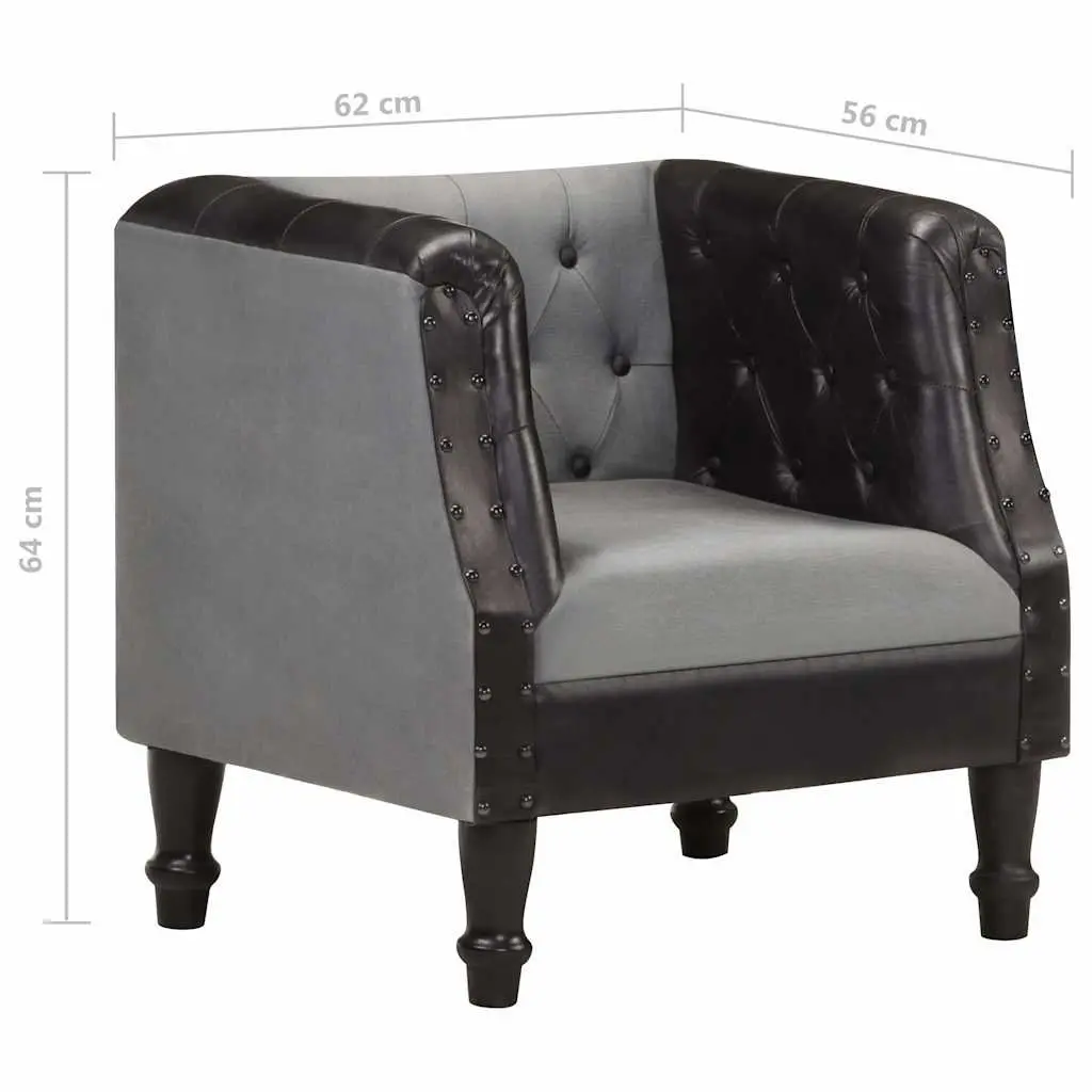 Tub Chair Black Leather Upholstered Solid Mango Wood Legs Curved Armrest Padded Seat