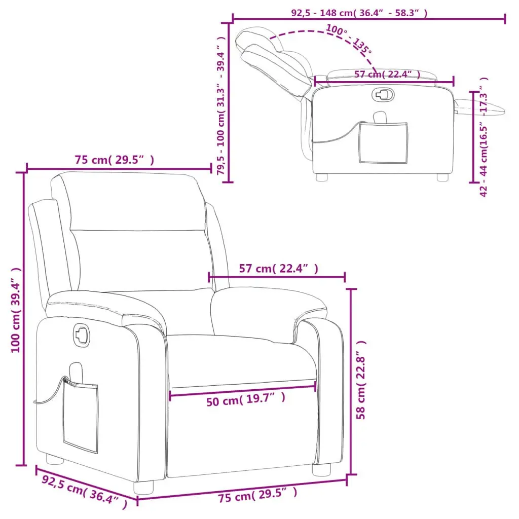 Massage Recliner Chair Manual Reclining Black Faux Leather 135 Degrees