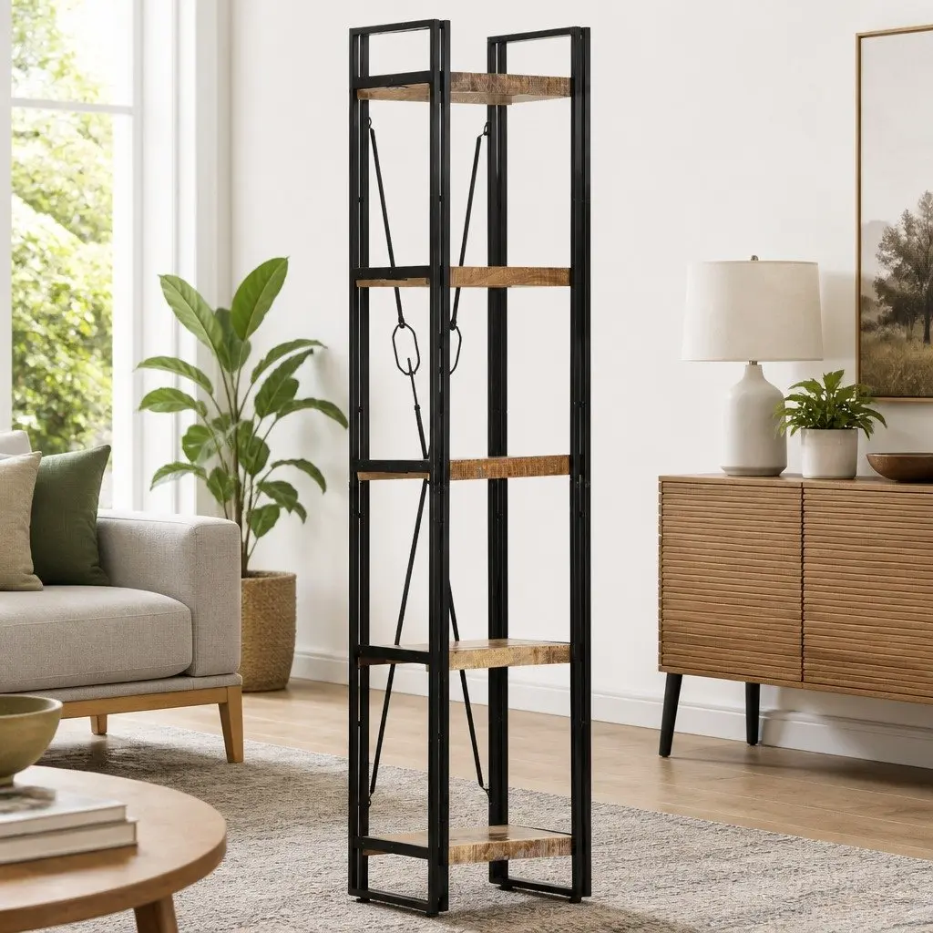 5-Tier Bookcase Solid Mango Wood Industrial 40x30x180 cm