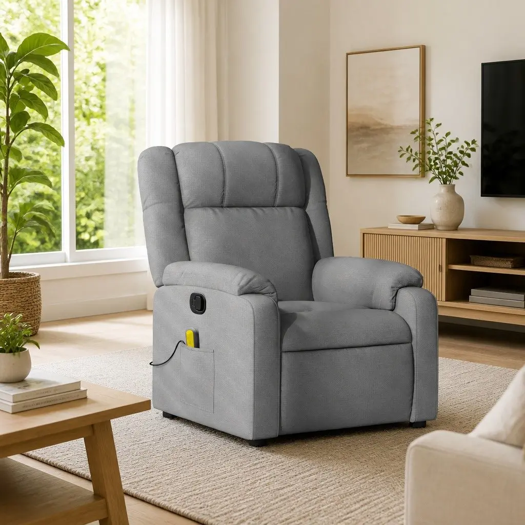 Massage Recliner Chair Manual Reclining Light Grey Fabric Adjustable Footrest 135 Degrees