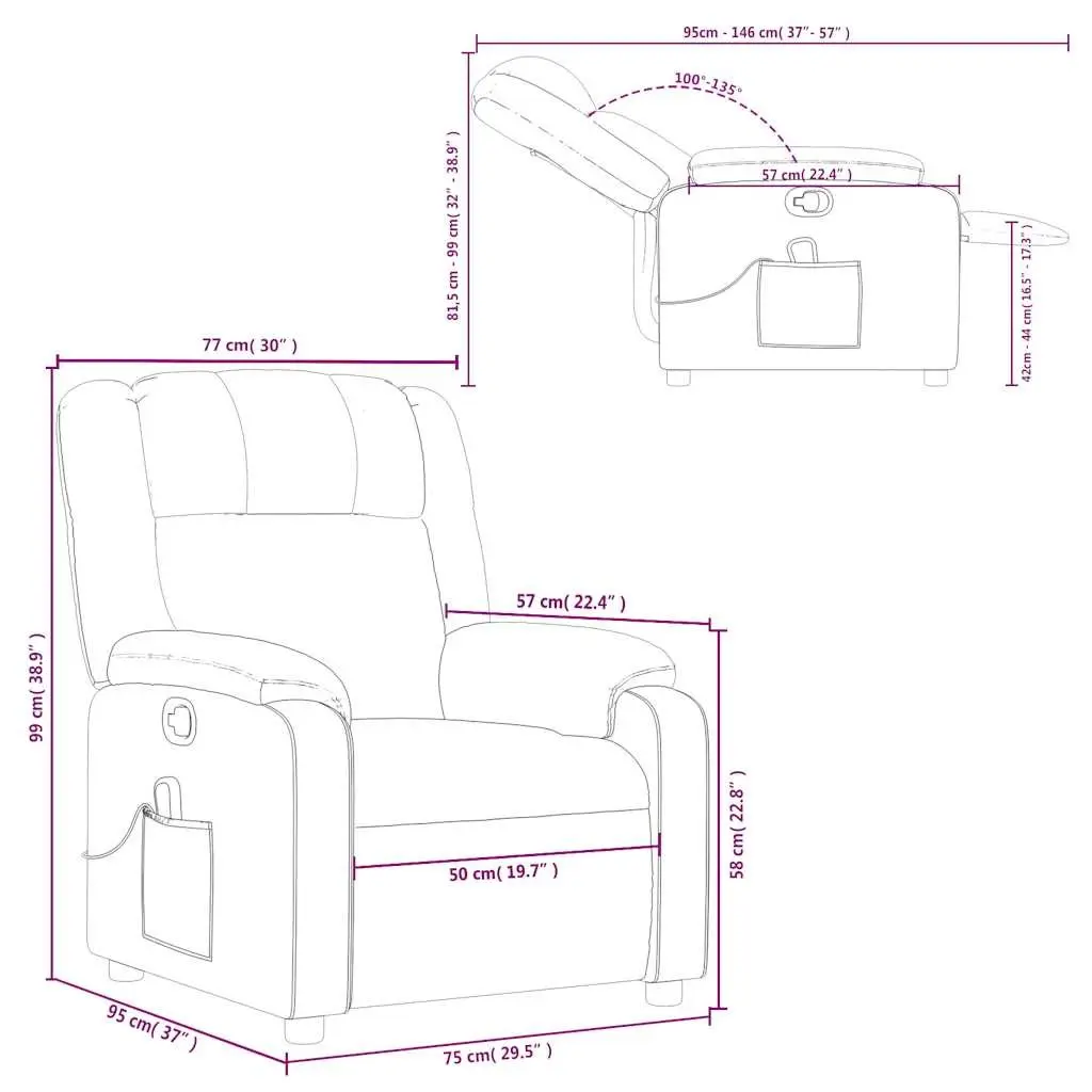 Massage Recliner Chair Manual Reclining Light Grey Fabric Adjustable Footrest 135 Degrees