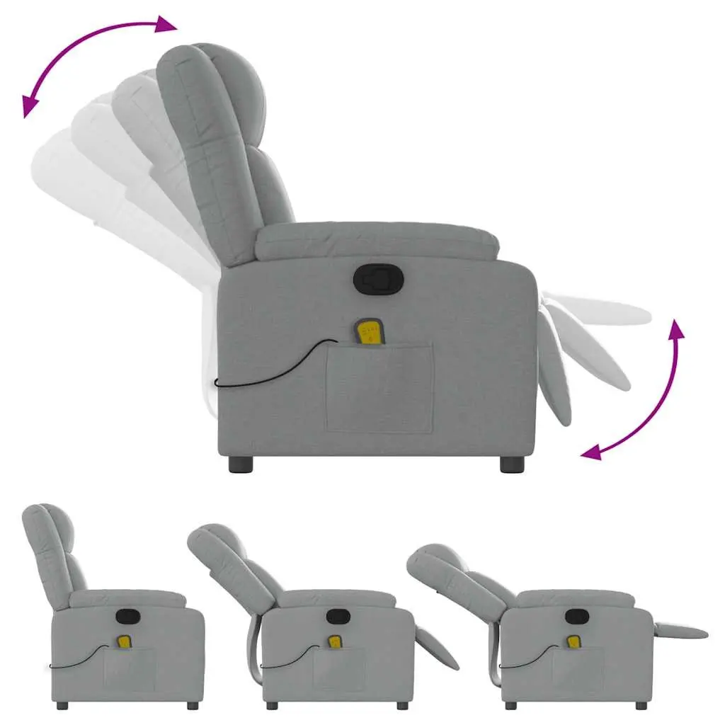Massage Recliner Chair Manual Reclining Light Grey Fabric Adjustable Footrest 135 Degrees