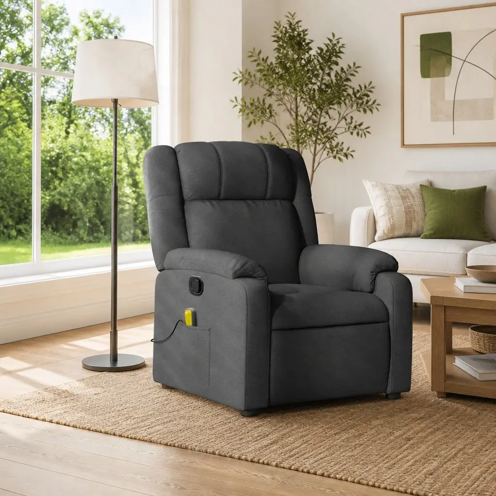 Massage Recliner Chair Dark Grey Fabric Manual Recline Vibration 6 Points