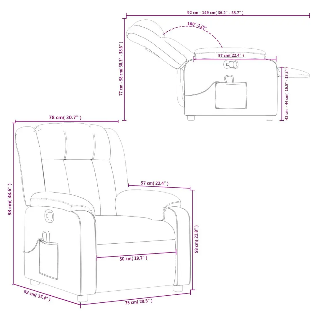Massage Recliner Chair Grey Fabric Manual Recline 6 Vibration Points