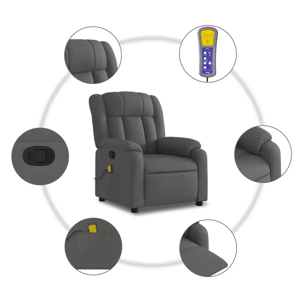 Massage Recliner Chair Grey Fabric Manual Recline 6 Vibration Points