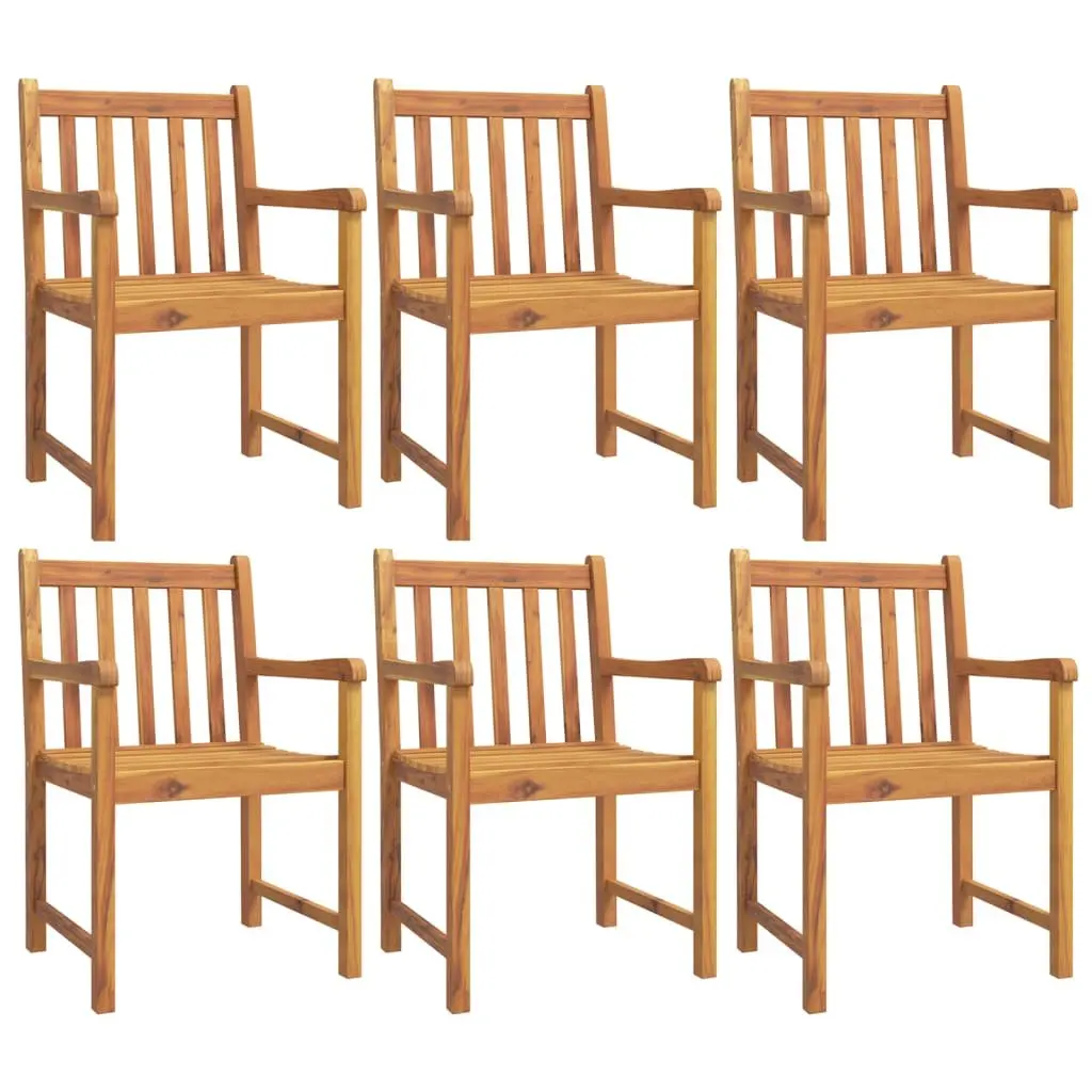 Outdoor Garden Chairs Solid Acacia Wood Brown Set of 6 Armrests Backrest