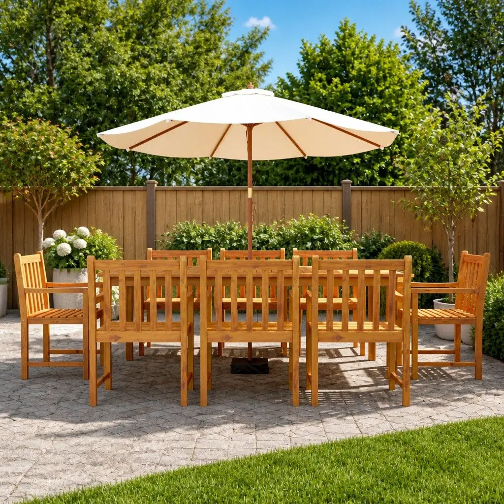 Outdoor Chairs Brown Wooden 8 Piece Garden Seating Armrest Backrest Patio Set