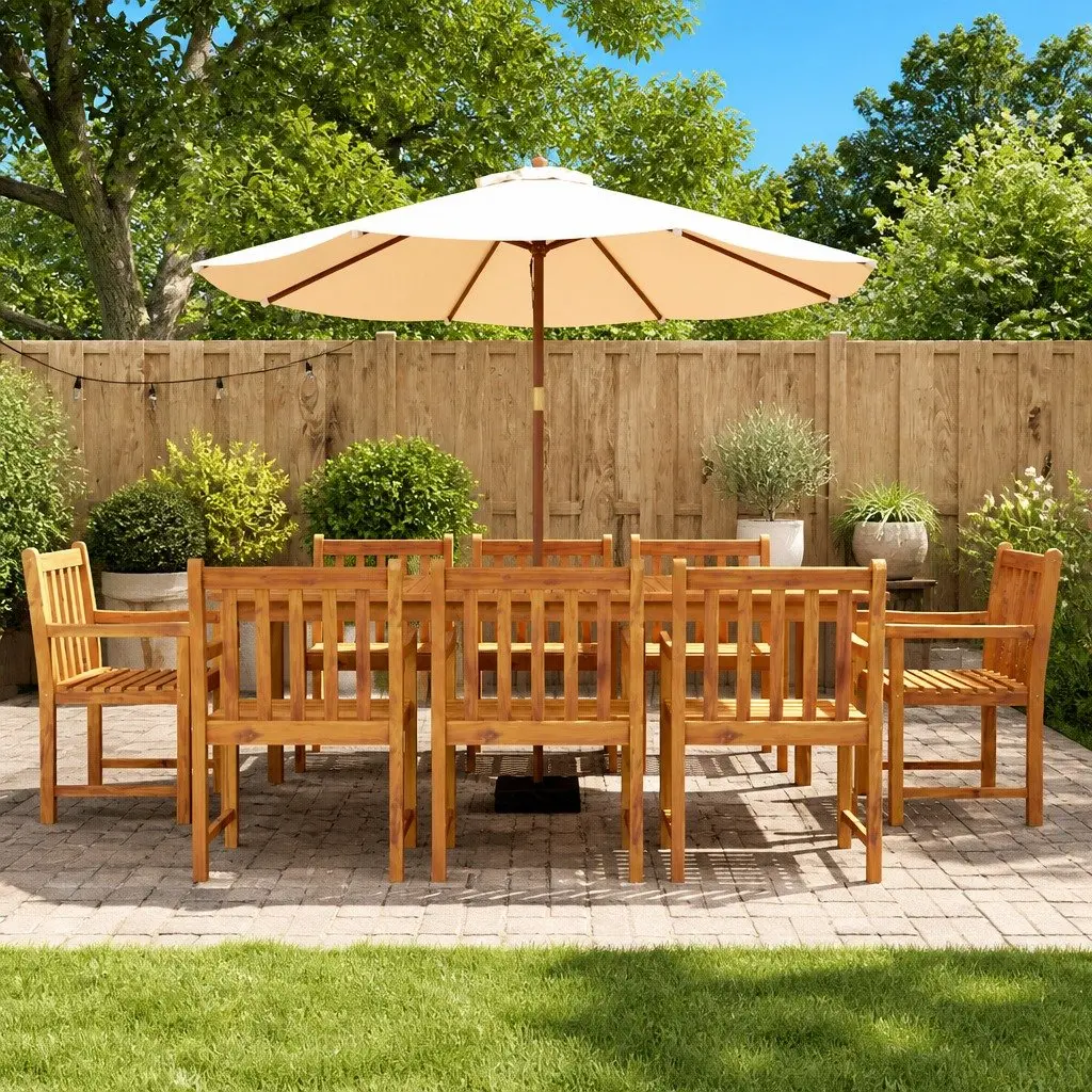 Solid Acacia Wood Outdoor Furniture 9 Piece Garden Dining Set Brown