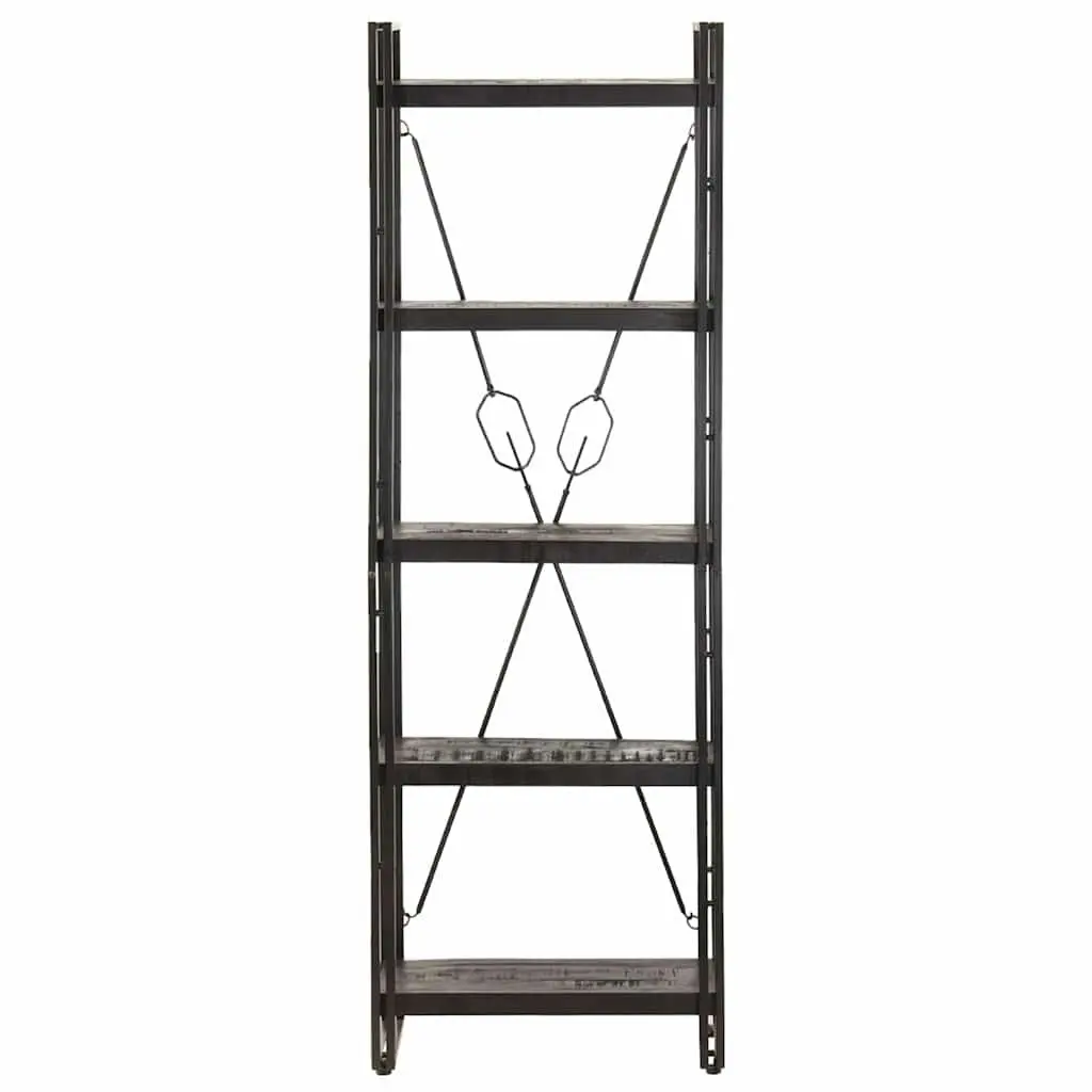 5-Tier Bookcase Black Industrial Shelving Unit Solid Mango Wood Storage Display