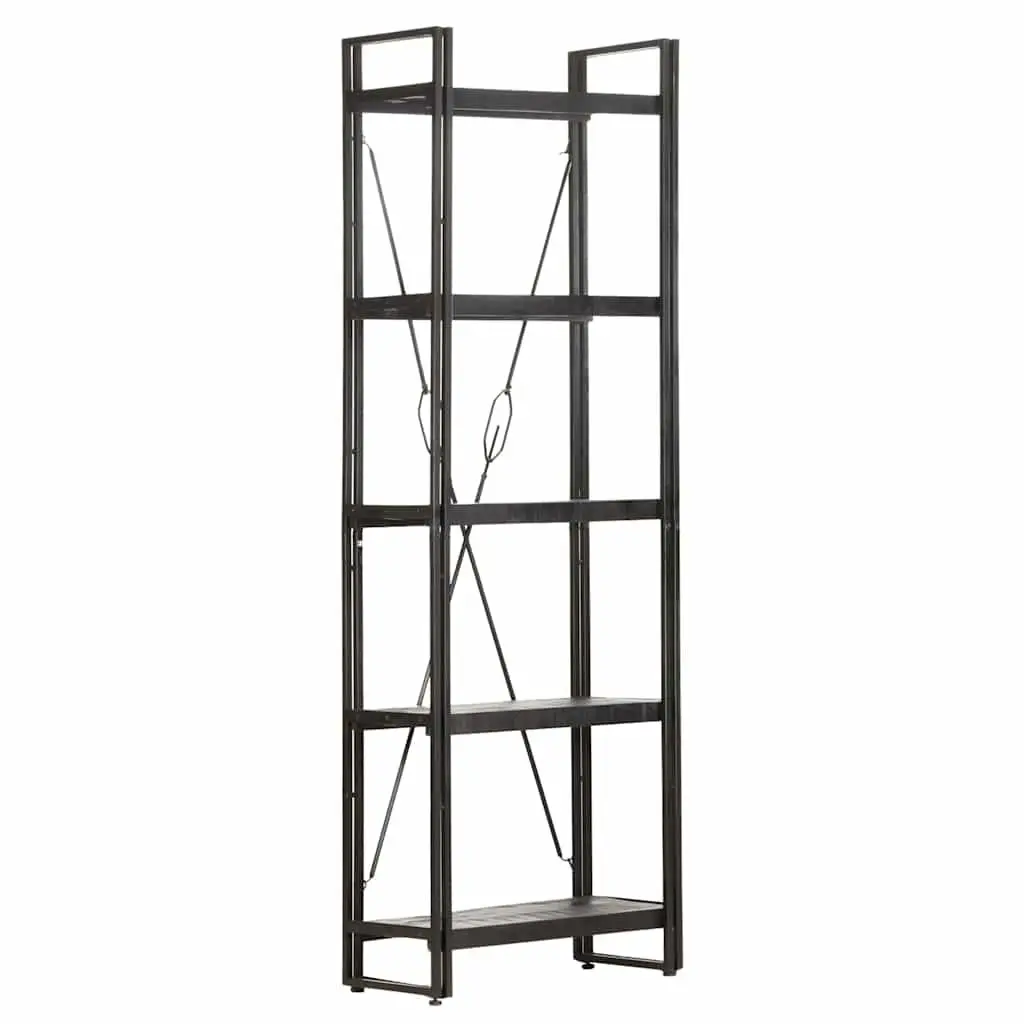 5-Tier Bookcase Black Industrial Shelving Unit Solid Mango Wood Storage Display