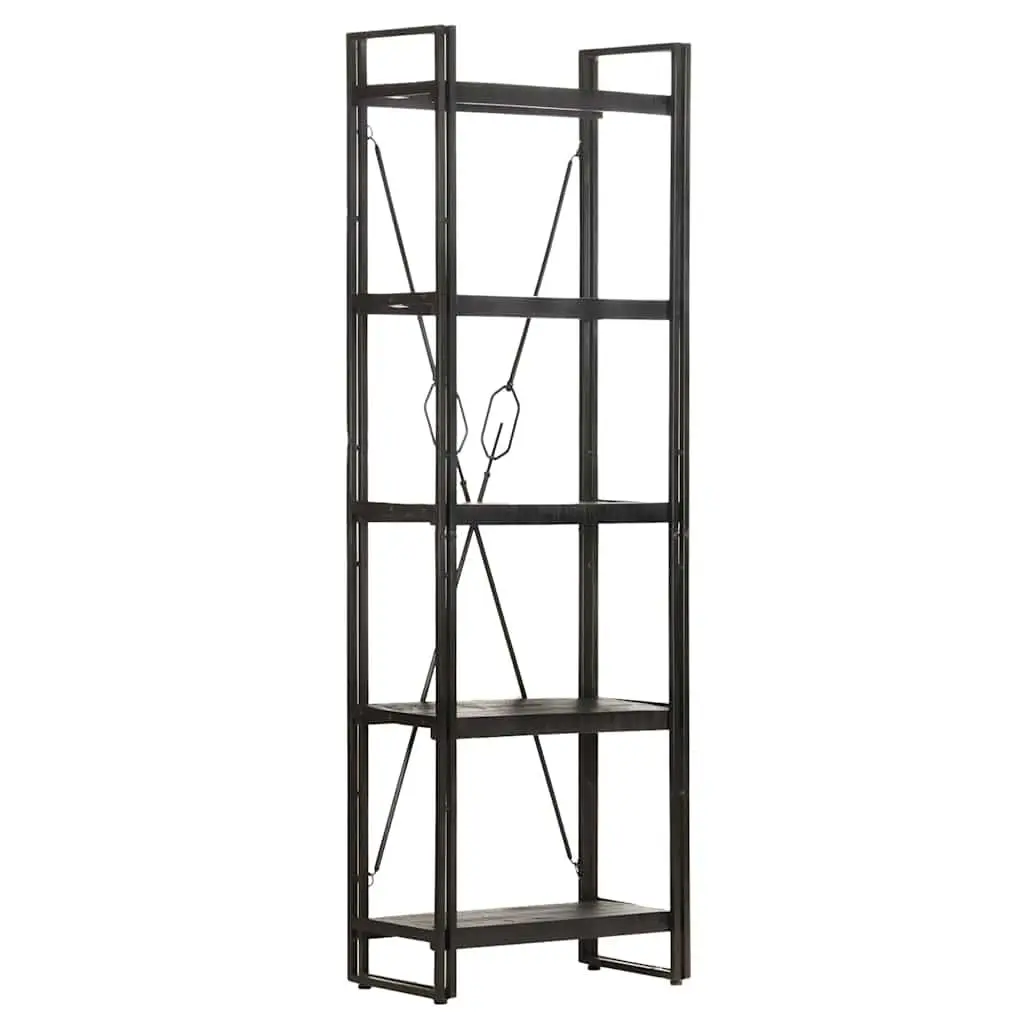 5-Tier Bookcase Black Industrial Shelving Unit Solid Mango Wood Storage Display
