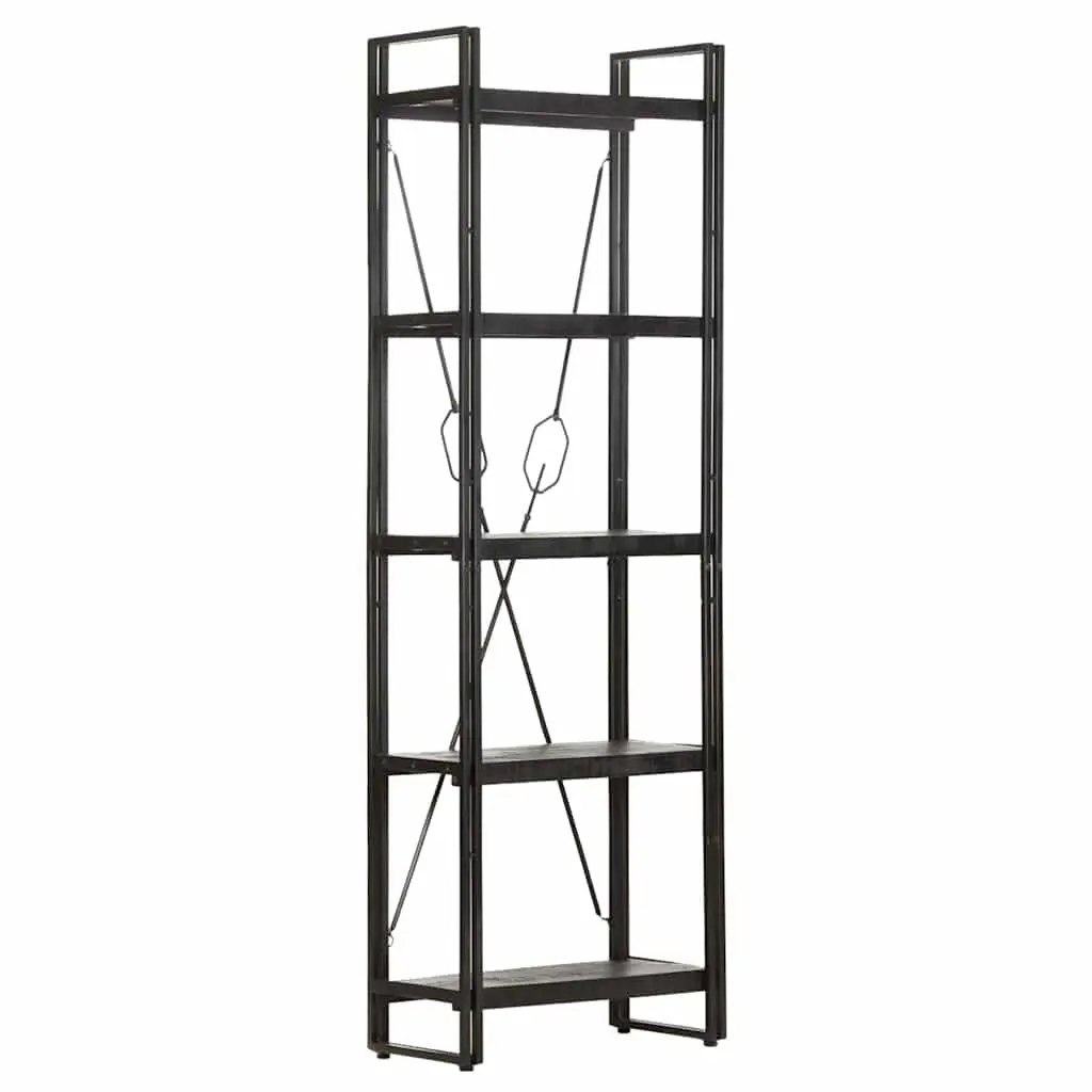 5-Tier Bookcase Black Industrial Shelving Unit Solid Mango Wood Storage Display